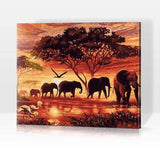 Pinturas con Números Elefantes en África - Pintura Por Número (40x50) - Animales, elefante, manada, number painting, Pintura, Pintura con Número, pintura por números, áfrica 