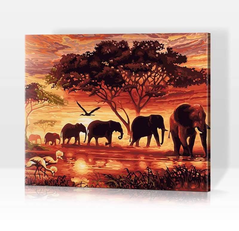Pinturas con Números Elefantes en África - Pintura Por Número (40x50) - Animales, elefante, manada, number painting, Pintura, Pintura con Número, pintura por números, áfrica 