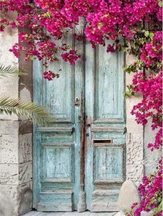 Pinturas con Números Puerta Floral - Pintura por Numero (40x50) - flores, Moderno, Paint By Numbers, Pintura con Número, puerta, Puertas 