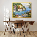 Pinturas con Números Terraza con Vista al Mar - Pintura Por Número (50x40) - balcon, mar, paisajes, Pintura con Número, terraza 