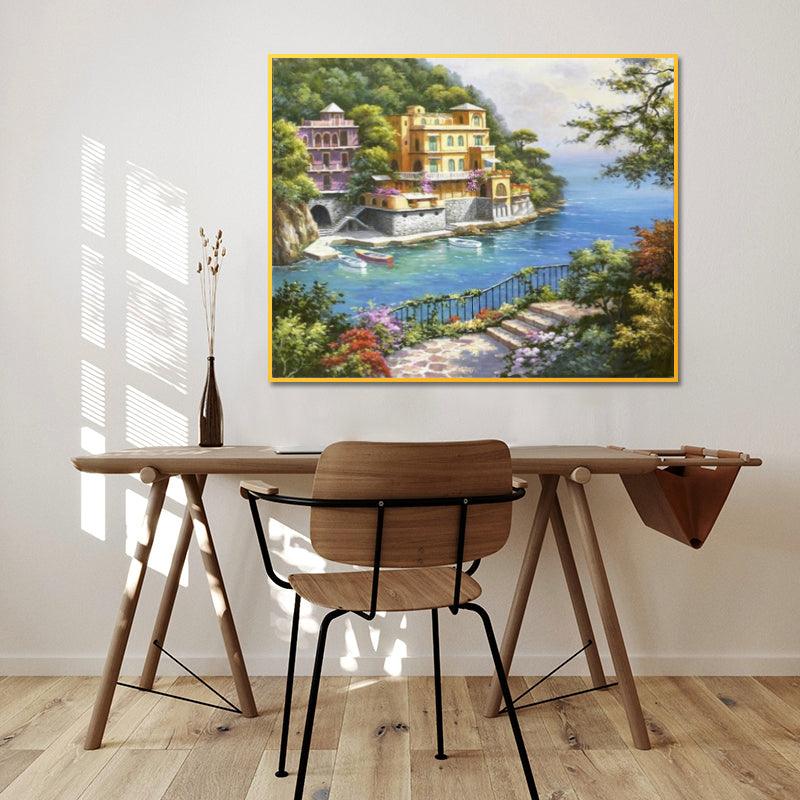 Pinturas con Números Terraza con Vista al Mar - Pintura Por Número (50x40) - balcon, mar, paisajes, Pintura con Número, terraza 