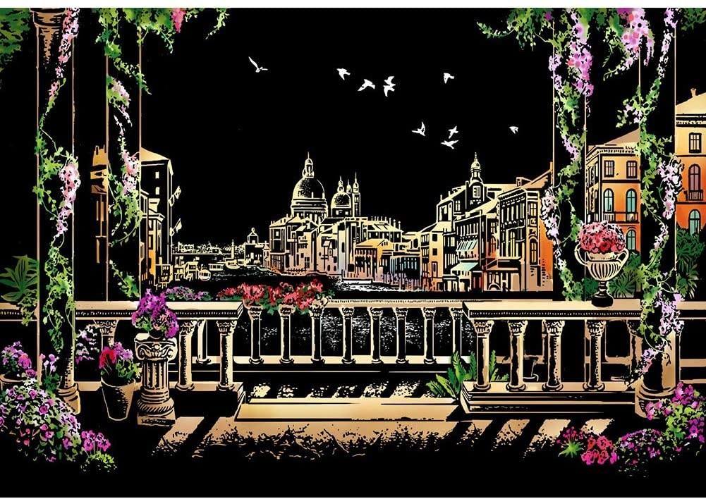 Manualidades Pintura Scratch Balcón Venecia - balcon, ciudades, rascar, raspar, scratch, scratch art, venecia 