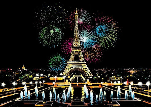 Manualidades Pintura Scratch Paris Fuegos Artificiales - ciudades, fuegos artificiales, paris, rascar, raspar, scratch, scratch art 