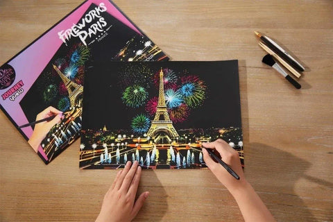 Manualidades Pintura Scratch Paris Fuegos Artificiales - ciudades, fuegos artificiales, paris, rascar, raspar, scratch, scratch art 