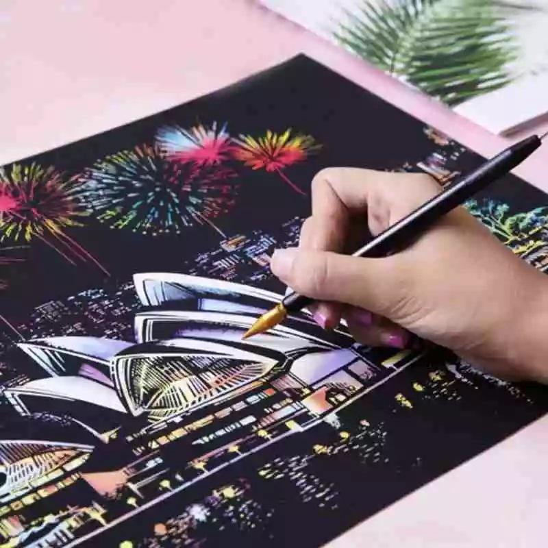 Manualidades Pintura Scratch Sydney - australia, ciudades, fuegos artificiales, rascar, raspar, scratch, scratch art, sydney 