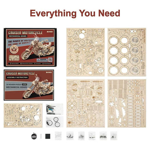 Puzzle 3d Puzzles 3d Robotime 🏍️Moto Cruiser 🏍️ - DIY, juego armable, LK504, modelo a escala, Moto Crucero, Moto Cruiser, motocicleta, puzzle, puzzle 3d, puzzle madera, puzzle3d, Puzzles 3D Chile, robotime, rokr 