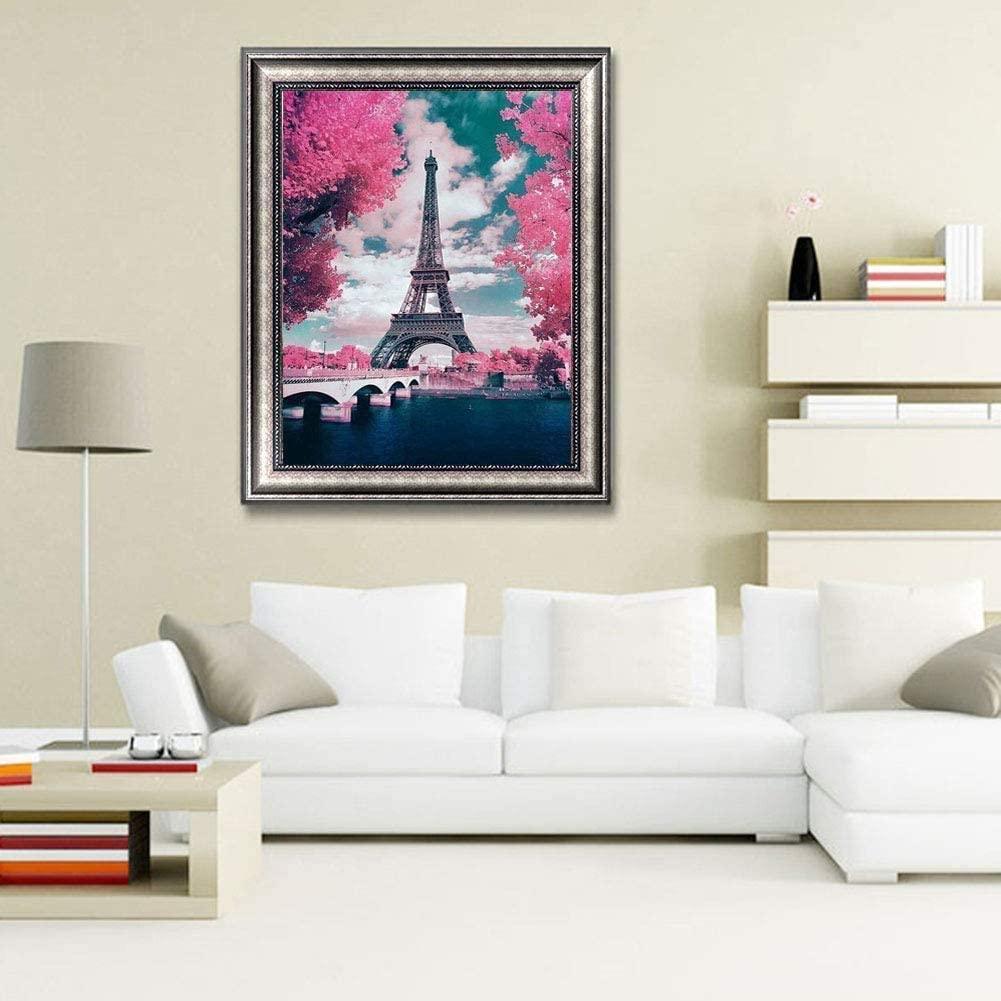Pinturas con Diamantes Paris en Rosa (30 x 40) - Pintura Diamante Cuadrado - Ciudades, eiffel, mostacilla cuadrada, paris, romantico, torre eiffel 