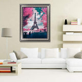 Pinturas con Diamantes Paris en Rosa (30 x 40) - Pintura Diamante Cuadrado - Ciudades, eiffel, mostacilla cuadrada, paris, romantico, torre eiffel 