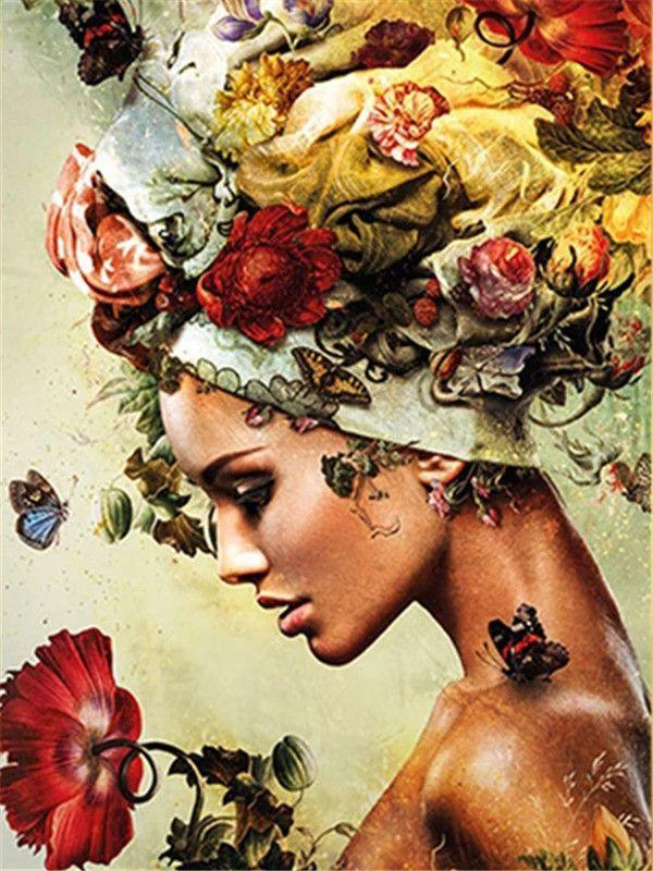 Pinturas con Números Pasión - Pintura por Numero (40x50) - flor, mariposa, mujer, Paint By Numbers, pasion, Pintura con Número, pintura por números, salvaje 