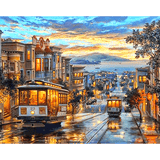 Pinturas con Números San Francisco - Pintura Por Número (40x50) - atardecer, Ciudades, number painting, otoño, Paint By Numbers, Pintura, Pintura con Número, san francisco, trolley 