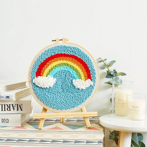 Kits de Bordado Set de Bordado Aguja Mágica Arcoiris - aguja mágica, arcoiris, bastidor, bordado, kit de bordado, lana, nube, set de bordado 