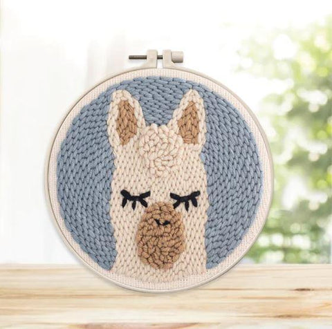 Kits de Bordado Set de Bordado Aguja Mágica Llama - aguja mágica, alpaca, bastidor, bordado, kit de bordado, lana, llama, set de bordado 
