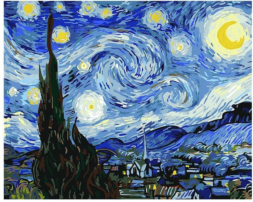 Pinturas con Números Van Gogh & La Noche Estrellada - Pintura por Numero (50x40) - cuadros famosos, impresionismo, Noche Estrellada, Paint By Numbers, Pintura con Número, pintura por números, starry night, van gogh 