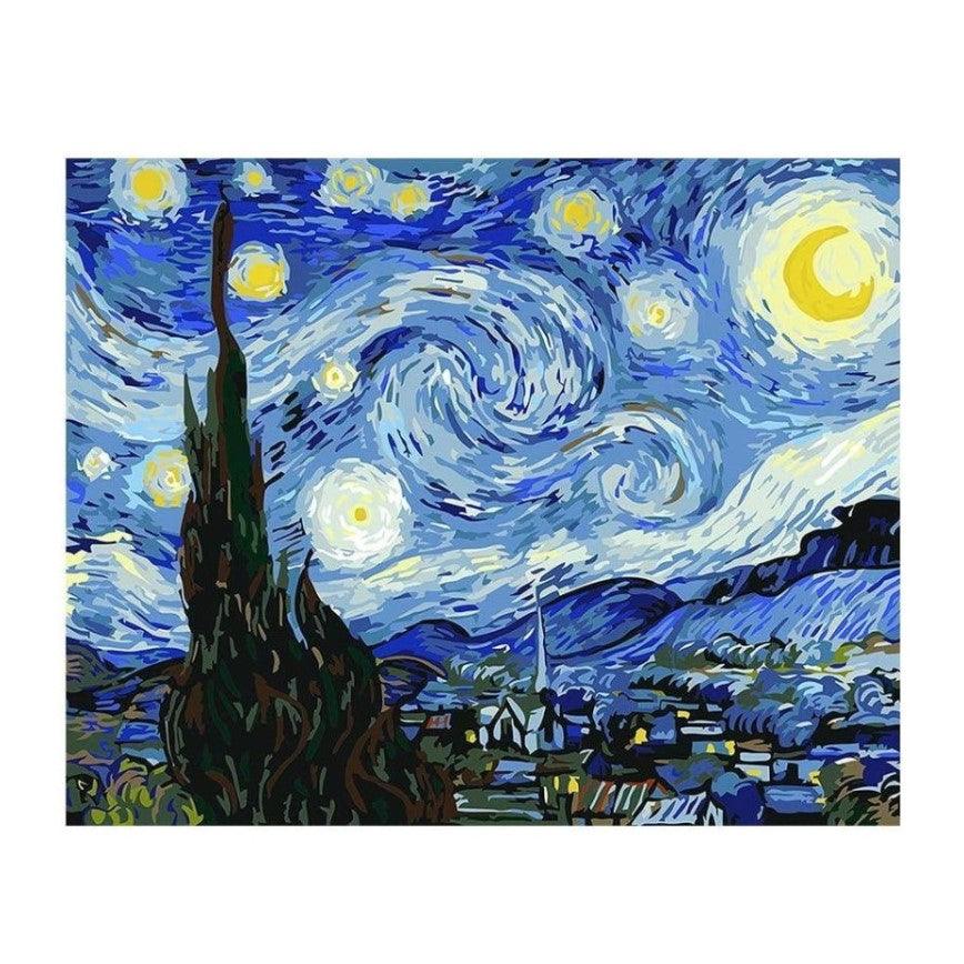 Pinturas con Números Van Gogh & La Noche Estrellada - Pintura por Numero (50x40) - cuadros famosos, impresionismo, Noche Estrellada, Paint By Numbers, Pintura con Número, pintura por números, starry night, van gogh 