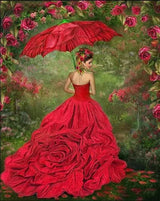 Pinturas con Diamantes Mujer de Rojo (30x40) - Pintura Diamante Cuadrado - diamond painting, FLORES, mostacilla cuadrada, mujeres, PARAGUA, pintura diamante 