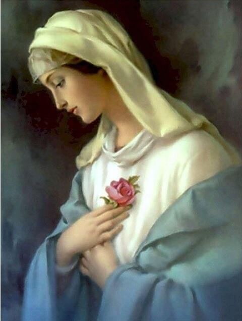 Pinturas con Diamantes Virgen María (30x40) - Pintura Diamante Cuadrado - maria, mostacilla cuadrada, mujeres, Personajes, Pintura, religion, religioso, virgen 