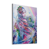 Pinturas con Diamantes Niña arcoiris (40x30) - Pintura Diamante Llenado Parcial - anime, bordado diamante, diamante  cuadrado, diamond painting, llenado parcial, mosaico diamante, niña, pintura diamante, princesa 