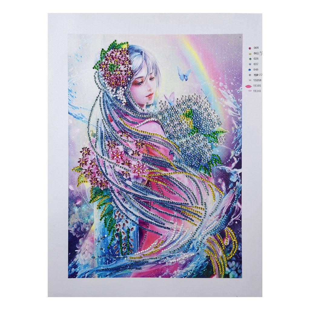 Pinturas con Diamantes Niña arcoiris (40x30) - Pintura Diamante Llenado Parcial - anime, bordado diamante, diamante  cuadrado, diamond painting, llenado parcial, mosaico diamante, niña, pintura diamante, princesa 