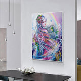 Pinturas con Diamantes Niña arcoiris (40x30) - Pintura Diamante Llenado Parcial - anime, bordado diamante, diamante  cuadrado, diamond painting, llenado parcial, mosaico diamante, niña, pintura diamante, princesa 