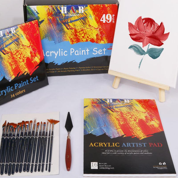 Manualidades Set de Pintura Acrílica 49 piezas (Incluye 24 colores) - Kit de Arte - acrilico, arte, bastidor, Kit de Arte, lienzo, manualidades, Pintura Acrílica, Set de Pintura 