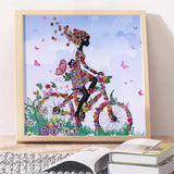 Pinturas con Diamantes Niña en bicicleta (40x40) - Pintura Diamante Llenado Parcial - bicicleta, bordado diamante, diamante  cuadrado, diamond painting, FLORES, llenado parcial, mosaico diamante, niña, pintura diamante 