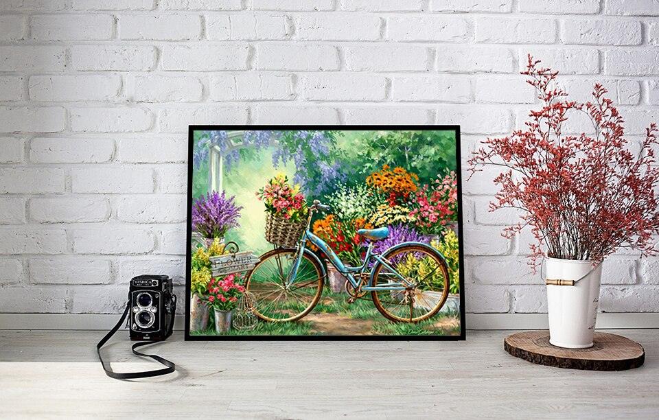 Pinturas con Números Bicicleta Floral - Pintura por Numero (50x40) - bicicleta, floral, jardin, Moderno, Paint By Numbers, Pintura con Número, pintura por números, primavera 