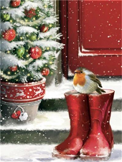 Pinturas con Números Botas en Navidad - Pintura por Numero (50x40) - adornos de navidad, arbol de navidad, botas, navidad, Paint By Numbers, pintura por números 