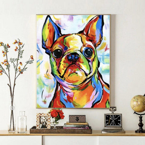 Pinturas con Números Bulldog Francés Color - Pintura Por Número (40x50) - animales, bulldog, bulldog francés, Niños, number painting, Perros, Pintura, Pintura con Número 