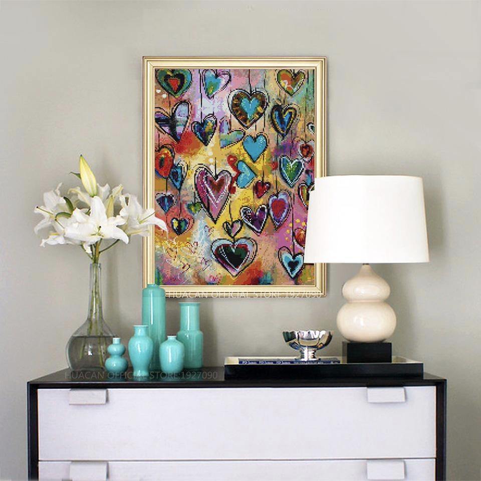 Pinturas con Diamantes Corazones Alegres (30x40) - Pintura Diamante Cuadrado - bordado diamante, corazones, diamond painting, Moderno, mosaico diamante, mostacilla cuadrada 