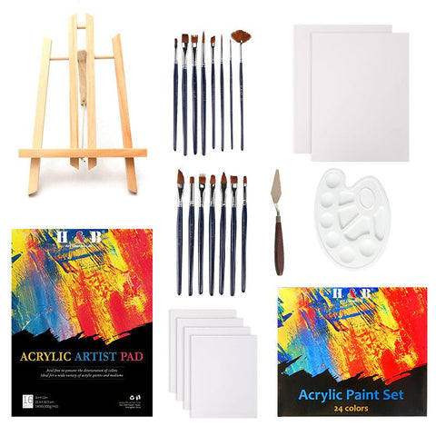 Manualidades Set de Pintura Acrílica 49 piezas (Incluye 24 colores) - Kit de Arte - acrilico, arte, bastidor, Kit de Arte, lienzo, manualidades, Pintura Acrílica, Set de Pintura 