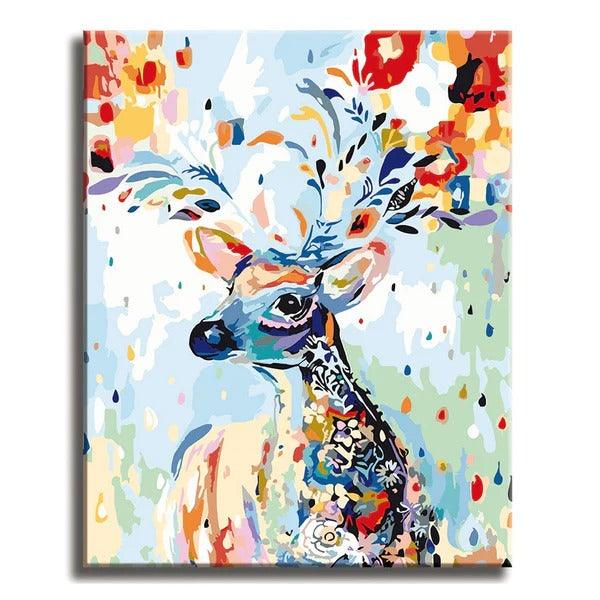 Pinturas con Números Ciervo Floral - Pintura Por Número (40x50) - Animal, Animales, Ciervo, Flores, Niños, number painting, Paint By Numbers, Pintura con Número, Primavera, Romantico 