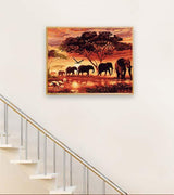 Pinturas con Números Elefantes en África - Pintura Por Número (40x50) - Animales, elefante, manada, number painting, Pintura, Pintura con Número, pintura por números, áfrica 