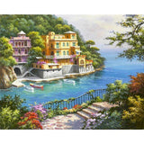 Pinturas con Números Terraza con Vista al Mar - Pintura Por Número (50x40) - balcon, mar, paisajes, Pintura con Número, terraza 