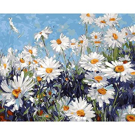 Pinturas con Números Flores blancas- Pintura por Numero (50x40) - flores, Paint By Numbers, Pintura con Número, pintura por números, pri, primavera 
