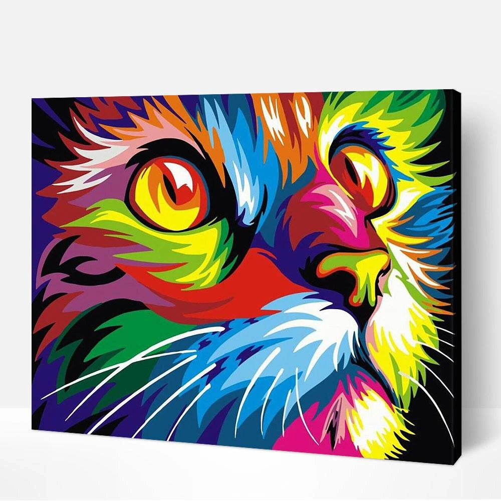 Pinturas con Números Gato Color - Pintura Por Número (40 x 50) - Animales, Gato, Gato a Color, Moderno, Niños, number painting, Paint By Numbers, Pintura con Número 