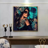 Pinturas con Números Calavera Gótica - Pintura por Numero (50x40) - calavera, gotica, halloween, mujeres, Paint By Numbers, pintura por números 