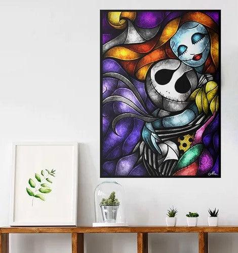 Pinturas con Diamantes Jack y Sally (30x40) - Pintura Diamante Cuadrado - bordado diamante, diamante  cuadrado, diamond painting, infantil, JACK Y SALLY, mosaico diamante, mostacilla cuadrada, peliculas, pintura diamante, pintura diamantes, the nigthmare before christmas 