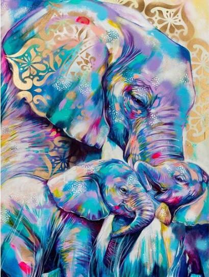 Pinturas con Diamantes Mamá Elefante (40x30) - Pintura Diamante Cuadrada - animales, bordado diamante, decoracion, diamante  cuadrado, diamond painting, elefante, mosaico diamante, mostacilla cuadrada, pintura diamante 