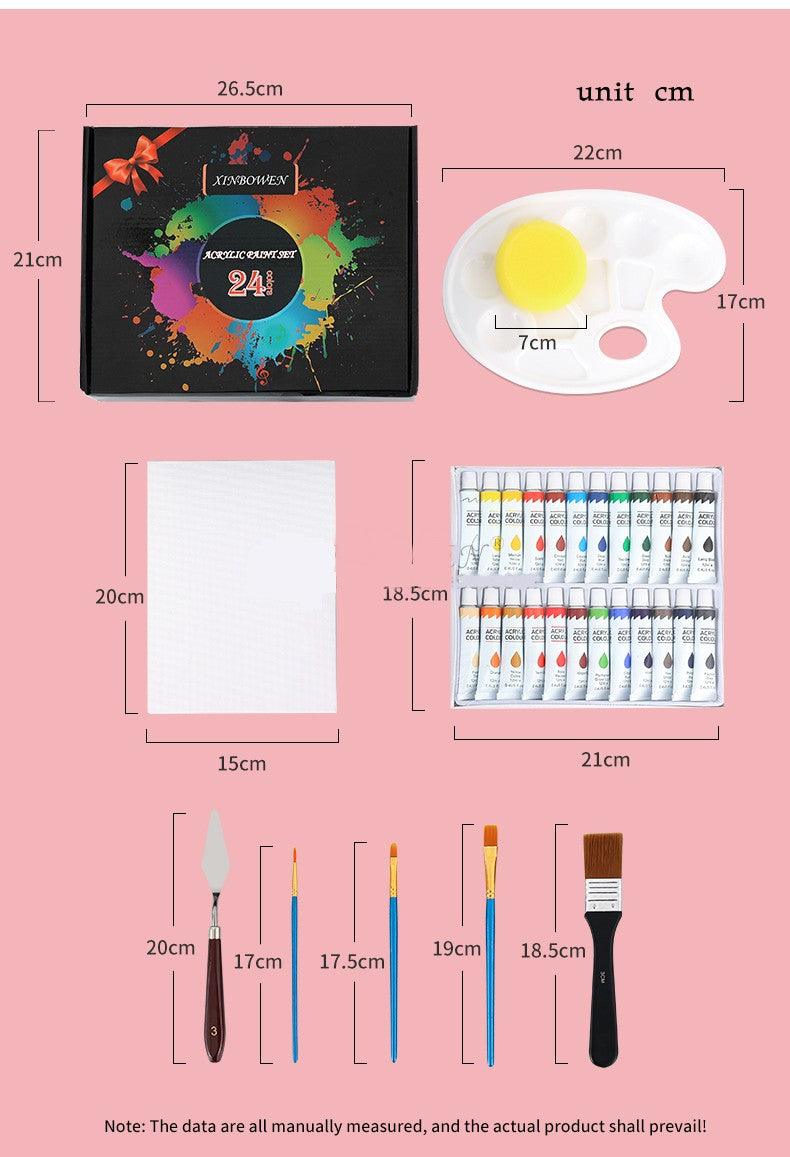 Manualidades Set de Pintura Acrílica 33 piezas (Incluye 24 colores) - Kit de Arte - acrilico, bastidor, caballete, crear, kit, Kit de Arte, lienzo, manualidades, Moderno, Pintura Acrílica, set de Pintura 