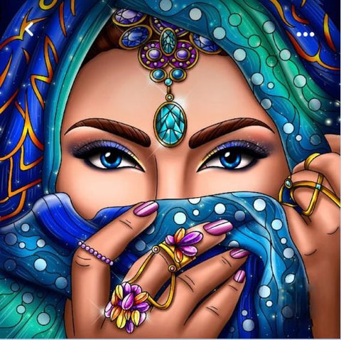 Pinturas con Diamantes Musulmana (40x30) - Pintura Diamante Cuadrada - bordado diamante, diamante  cuadrado, diamond painting, mosaico diamante, mostacilla cuadrada, mujeres, musulmana, pintura diamante 