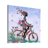 Pinturas con Diamantes Niña en bicicleta (40x40) - Pintura Diamante Llenado Parcial - bicicleta, bordado diamante, diamante  cuadrado, diamond painting, FLORES, llenado parcial, mosaico diamante, niña, pintura diamante 