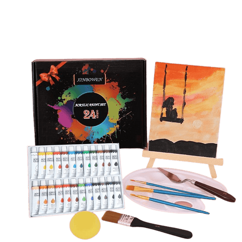 Manualidades Set de Pintura Acrílica 33 piezas (Incluye 24 colores) - Kit de Arte - acrilico, bastidor, caballete, crear, kit, Kit de Arte, lienzo, manualidades, Moderno, Pintura Acrílica, set de Pintura 