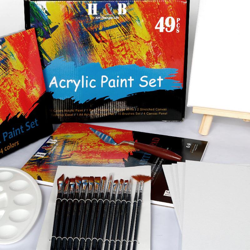 Manualidades Set de Pintura Acrílica 49 piezas (Incluye 24 colores) - Kit de Arte - acrilico, arte, bastidor, Kit de Arte, lienzo, manualidades, Pintura Acrílica, Set de Pintura 