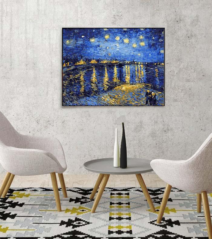 Pinturas con Números Van Gogh & Noche Estrellada sobre el Ródano - Pintura Por Número (40x50) - cuadros famosos, estrellas, la noche estrellada sobre el ródano, noche estrellada, Pintura con Número, rio, rodano, van gogh 