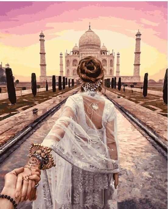 Pinturas con Números India Taj Mahal - Pintura por Numero (50x40) - india, lugares, mujeres, Paint By Numbers, pareja, Pintura con Número, pintura por números, taj mahal 