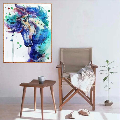 Pinturas con Números Unicornio Azul - Pintura Por Número (40x50) - Animales, Azul, Caballo, Mariposas, Niño, Niños, number painting, Pintura, Pintura con Número, Unicornio 